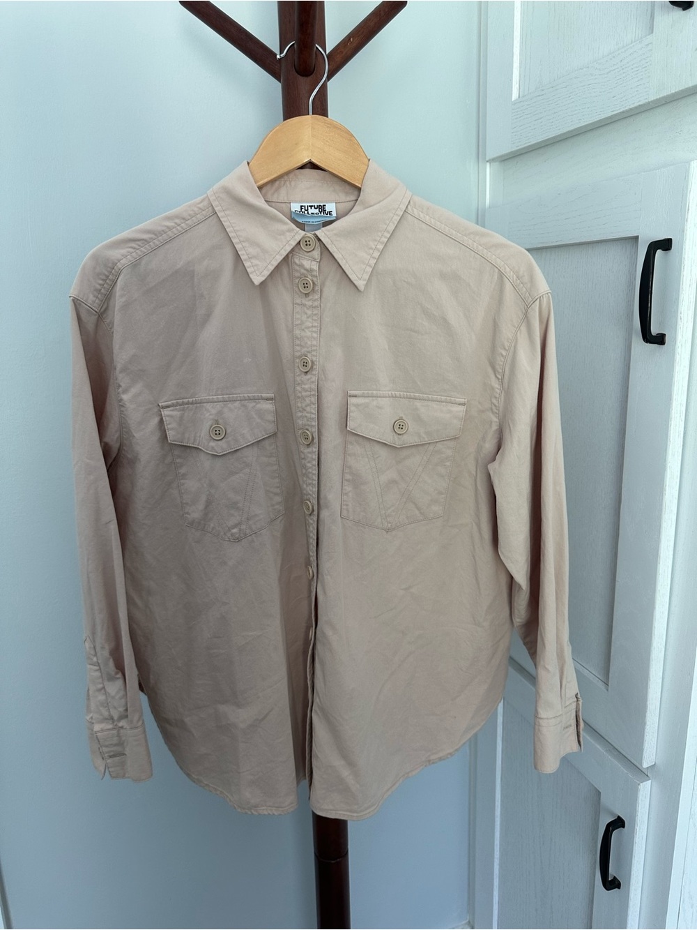 Light Beige Women's Button-Down Shirt with Chest Pockets
